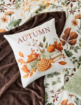 Fodera per cuscino con motivo autunnale di zucca - panna