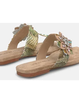 Sandalias de dedo de mujer con tira en t con detalle de flor y puntera cuadrada - Alma en Pena - FashionsVida