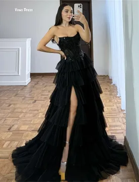 Vows Tube Top Evening Dresses Woman Elegant Prom Dresses 2025 Black Custom Made Layered Formula Ball Gown Dress Robe Soiree - Aliexpress - FashionsVida