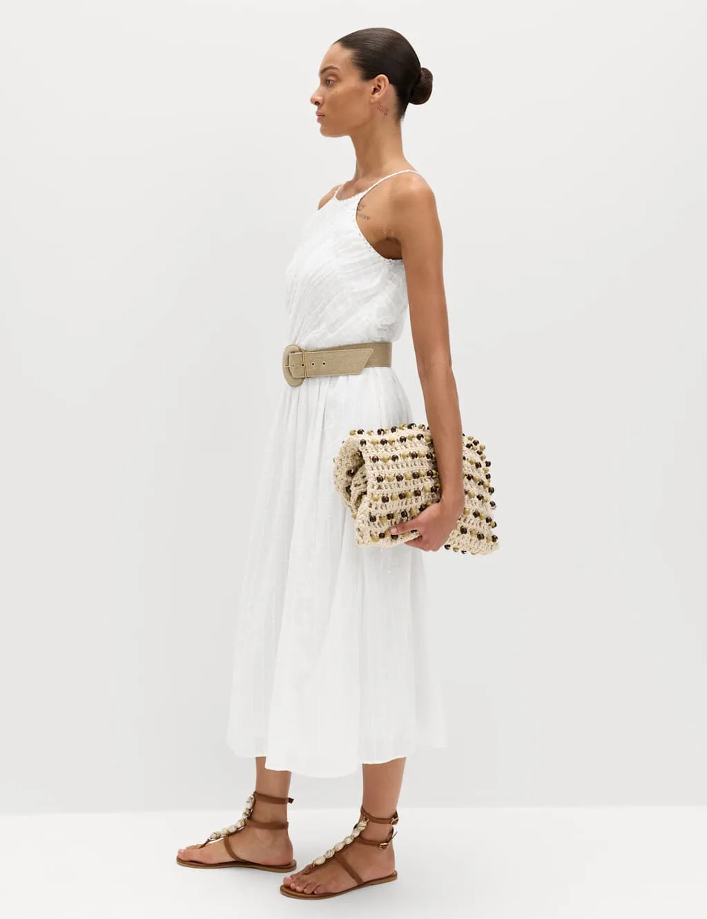 Macrame Beaded Shoulder Bag Natural Mix female - M&S - FashionsVida
