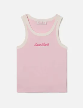 Canotta rosa con scritta logo beach club e bordi bianchi - MC2 SAINT BARTH - FashionsVida