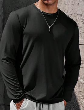 Camiseta negra de manga larga y estilo sencillo para hombre, otoño - Shein - FashionsVida