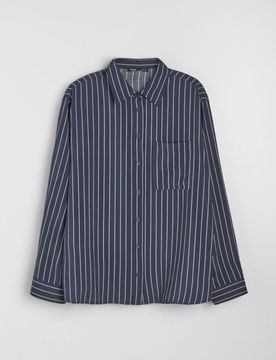 Camicia oversize a righe verticali in viscosa - blu scuro