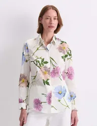 Pure Cotton Floral Collared Shirt White female