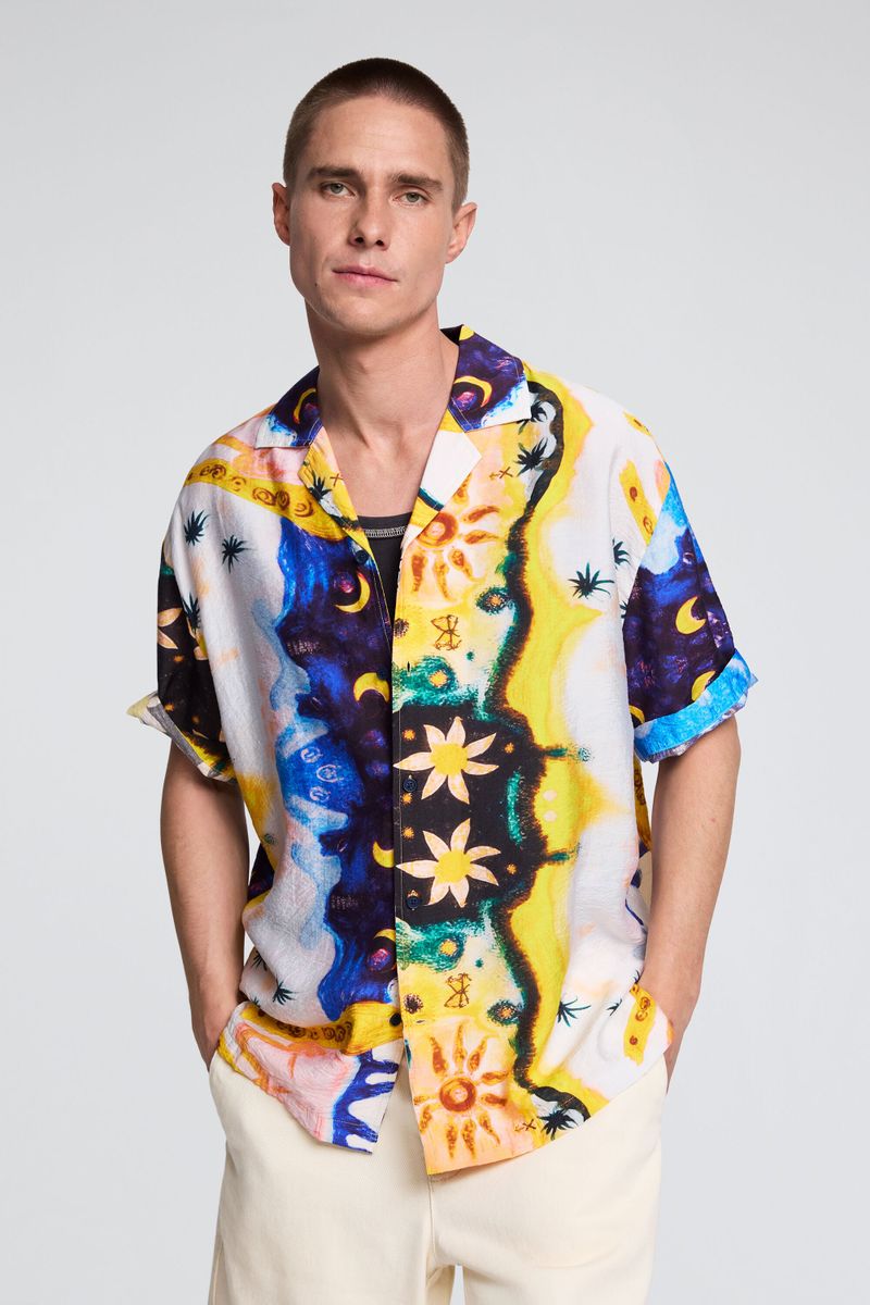 Chemise imprimée cosmos, , Coton, Blanc, XS