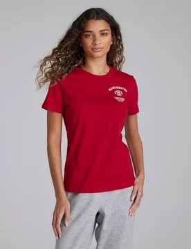 Manchester United Womens Varsity T-Shirt Red L - Raw - FashionsVida