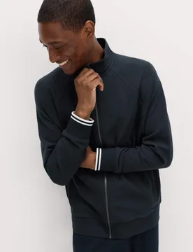 Cotton Rich Rib Zip Up Loungewear Top Navy male - M&S - FashionsVida