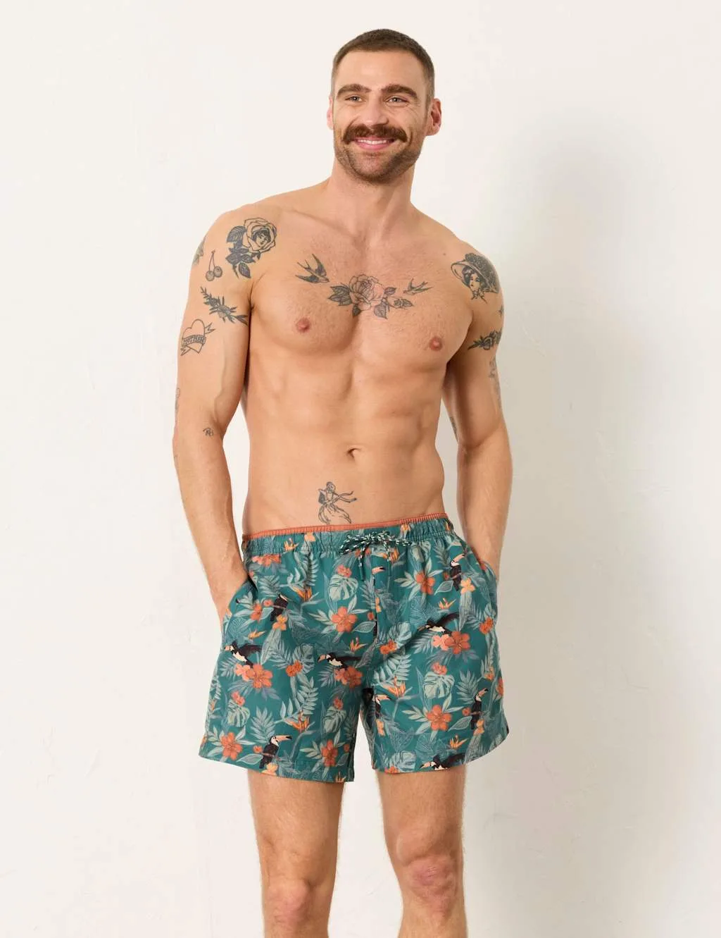 Printed Swim Shorts Teal Mix male - Fatface - FashionsVida