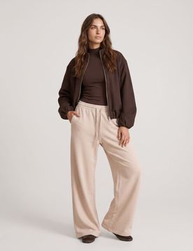 Pantaloni wide leg soft touch con tasche e viscosa - beige