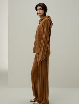 Pantalon en Cachemire à Jambe Large Doux et Élégant S