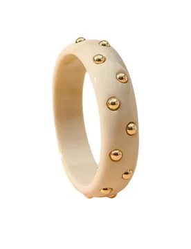 Inlaid Beads Geometric Chunky Bangle Resin Gold Beads Round Stackable Wide Bracelets Wide Width Jewelry Accessories Women - Aliexpress - FashionsVida