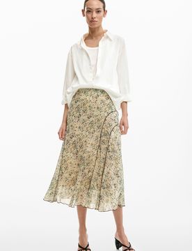 Jupe midi sauvage, , Polyester, Blanc, XS