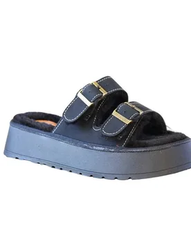 Women's Platform Fashion Sandals with Faux Fur in Black Size: 5 - Black - Size: 5 - IVACHY - FashionsVida