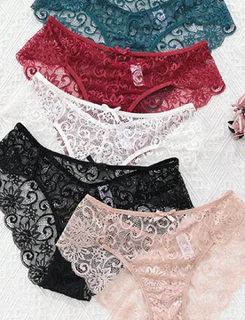 Conjunto de ropa interior sexy de 5 piezas con encaje de triángulo hueco y cintura baja - Shein - FashionsVida