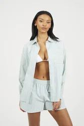 Women's Striped Oversized Long Sleeve Shirt in Green Size: XS - Green - Size: XS