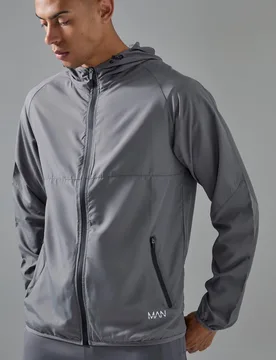 Mens Man Active Ripstop Shower Resist Windbreaker - Charcoal - Size Small - boohooMAN - FashionsVida