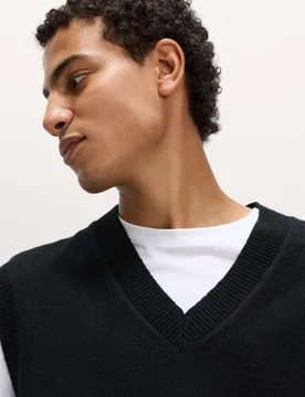 Lambswool Blend V-Neck Knitted Vest Black male - M&S - FashionsVida