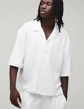 Herren Übergroßes Kastenförmiges Frottee-Hemd White Größe XL - boohooMAN - FashionsVida