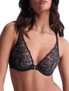 Womens Satin Memories Triangle Plunge Bra - Blue Polyamide - Size 34f - Aubade - FashionsVida
