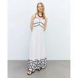 Vestido sin mangas con encaje a contraste en el bajo