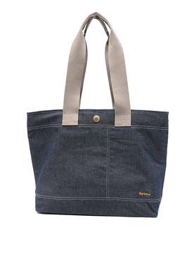 Borsa a mano in denim con logo cucito