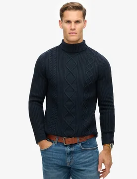 Superdry Herren The Merchant Store - Rollkragenpullover mit Zopfmuster Marineblau - Größe: Xxl - 109.99 - FashionsVida
