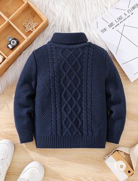 Suéter de cuello alto azul estilo años 80 para niños y jóvenes, suéter de otoño, jersey de invierno con forro térmico, manga larga de punto, un