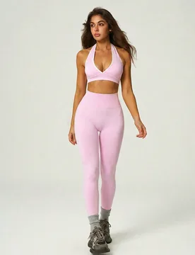 Pcs/Set Conjunto de Sujetador Deportivo Sexy con Cuello Halter + Leggings Ajustados Moldeadores para Mujer Primavera/Verano, Hombros Descubiertos, Esp - Shein - FashionsVida