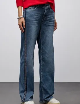 Jeans mit Gallonstreifen female Blau