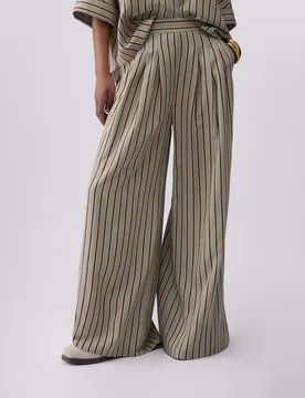 Pantaloni Liu Jo wide color salvia in viscosa a righe marroni - Liujo - FashionsVida