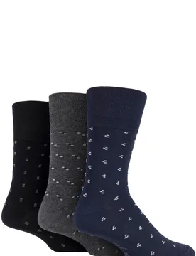 Mens 3 Pair Cotton Argyle Patterned and Striped Socks Micro Squares Black / Navy / Charcoal 6-11 Mens - Multi Coloured - Size: 6-11 Mens - Gentle Grip - FashionsVida