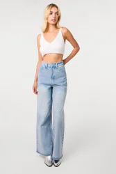Women's Light Blue All Over Stud Wide Leg Jeans Size: 14 - Light Blue - Size: 14