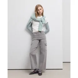 Pantalón recto liso de algodón de mujer