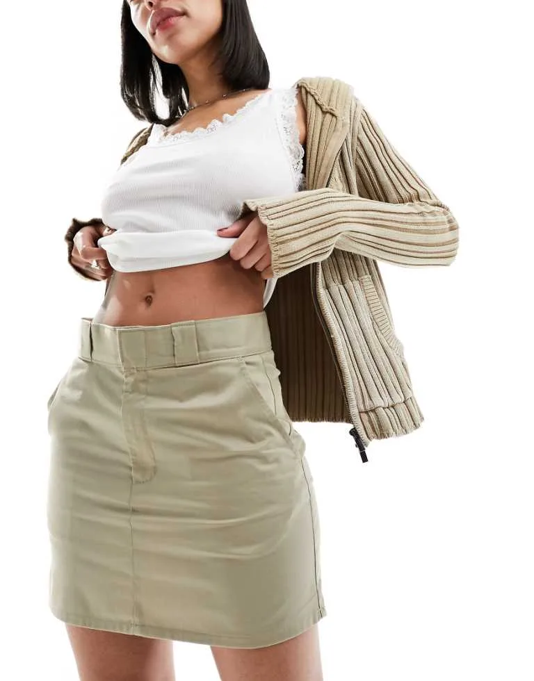 Womens Mini Work Skirt In Beige Tan - Khaki - Dickies - FashionsVida