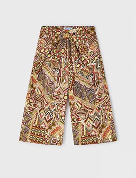 Pantalone a palazzo in cotone a fantasia etnica arancione e verde militare con coulisse 3-7 anni - Mayoral - FashionsVida