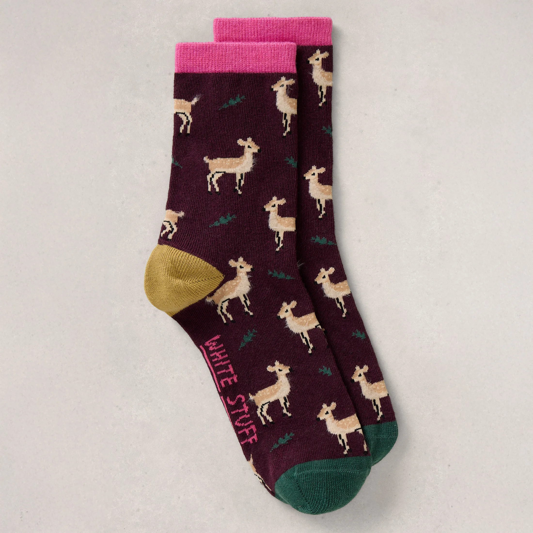 Organic Oh Deer Ankle Socks - Dark Plum - White stuff - FashionsVida