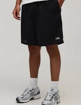 Herren Weite Herren-Mesh-Jersey-Shorts Mit Schriftzug Black Größe Small - boohooMAN - FashionsVida