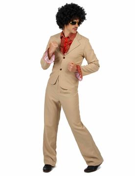 Er Disco-Herrenkostüm mit Rüschen beige-rot
