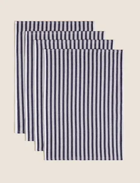 Set of 4 Cotton Rich Basket Weave Tea Towels Blue - M&S - FashionsVida
