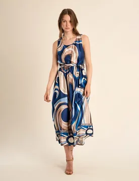 Vestido largo de manga sisa con estampado - Molly Bracken - FashionsVida