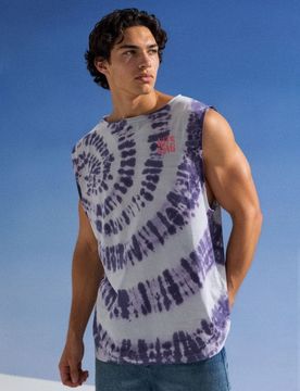 Top in cotone con motivo tie dye - blu pallido