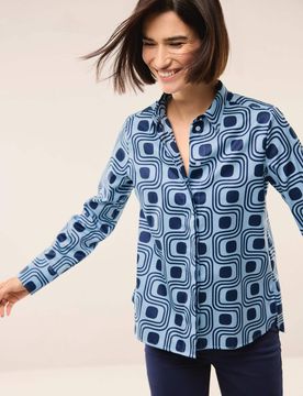 Baumwollbluse mit langer Manschette, noch offen: Filter Passform#normale Größen, Farbe Blau, 36, feiner Vollzwirn atmungsaktive Baumwolle Damen