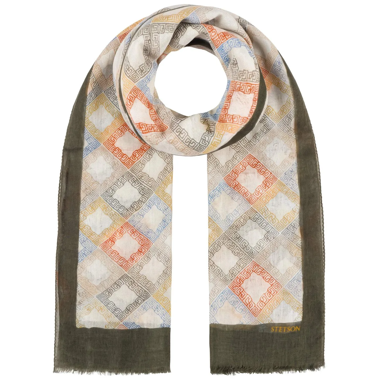 Rhombus Light Wool Summer Scarf by - olive - Female - Size: One Size - Stetson - FashionsVida