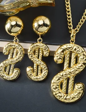 Money Copper Necklace And Earrings Set Dollar Sign 2pcs Set Fortune-generating Necklace Earrings Jewelry Accessories Gifts - Aliexpress - FashionsVida