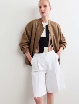 Wool Rich Relaxed Bomber Jacket Camel female - Jaeger - FashionsVida
