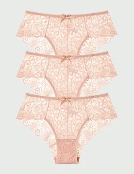 Set de 3 bragas tangas de encaje con corte bajo y sexy para mujeres - Shein - FashionsVida
