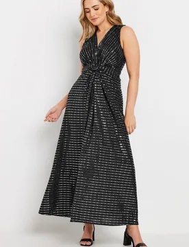 Women's Sequin Twist Front Maxi Dress in Black Size: 16 - Black - Size: 16 - M&Co - FashionsVida