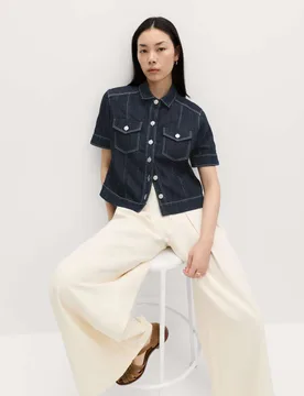 Cotton Rich Denim Utility Short Sleeve Shirt Denim female - M&S - FashionsVida