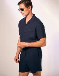 Pure Linen Lightweight Elasticated Shorts Navy male