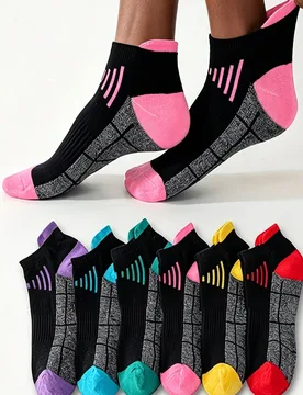 Pares [Color Aleatorio] Calcetines Cortos Deportivos Profesionales Multicolor Unisex, Transpirables, Absorbentes de Humedad, de Corte Bajo, Antidesliz - Shein - FashionsVida